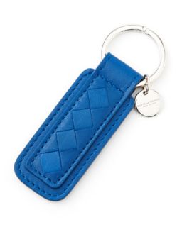 Mens Intrecciato Leather Tab Key Chain, Blue   Bottega Veneta   Blue