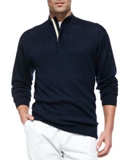 Mens Silk/Wool 1/4 Zip Pullover Sweater, Navy   Peter Millar   Navy (LARGE)