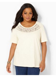 Catherines Plus Size Touch Of Embroidery Top   Womens Size 0X, Light Beige