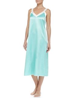 Womens Cassis Long Satin Gown, Mint/Ivory   Louis at Home   Mint/Lilac (SMALL)