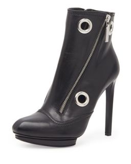Eyelet & Zip Leather Ankle Boot, Black   Alexander McQueen   Black (41.0B/11.0B)
