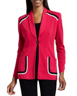 Paige Tipped One Button Jacket, Womens   Misook   Cheery cherry mlt (1X (20W))