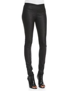 Womens Python Embossed Leather Leggings   Milly   Black (6)