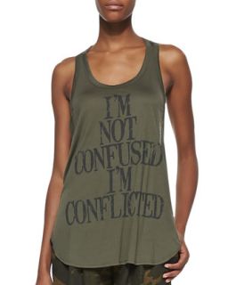 Womens Im Not Confused Tank Top   Haute Hippie   Fatigue/Black (LARGE)