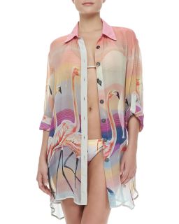 Womens Flamingo Coverup Shirt   We Are Handsome   The bahamas (ONE SIZE)