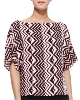 Womens Geometric Print Dolman Sleeve Top   Milly   Fluo coral (12)
