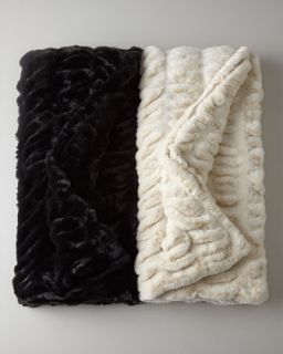 Black Ruched Faux Mink Throw, 60 x 72