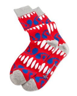 Mens Ovals And Pines Pattern Knit Socks, Red   Arthur George by Robert