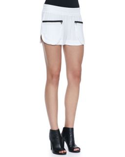 Womens Satin Crepe Zip Pocket Track Shorts   LAgence   White (8)