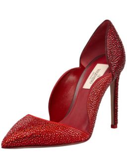 Rouge Absolute Crystal Suede Scallop Pump   Valentino   Rosso/Scarlet/Rub (38.