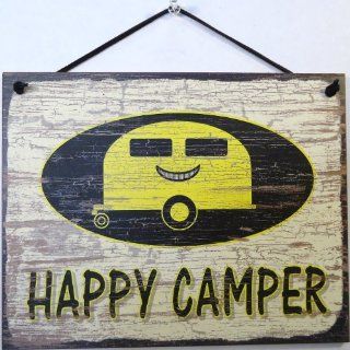 Vintage Style Sign with Smiling Trailer Saying, "HAPPY CAMPER" Decorative Fun Universal Household Signs from Egbert's Treasures  