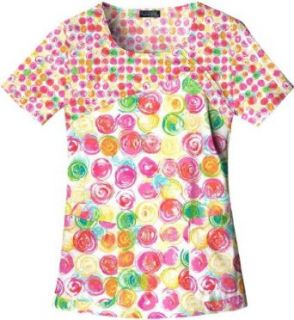 Runway by Cherokee 3819B Women's Seeing Spots Scoop Neck Scrub Top Polka Face X Small Clothing