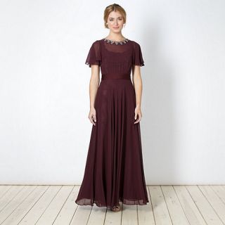 No. 1 Jenny Packham Designer plum embellished chiffon maxi evening dress