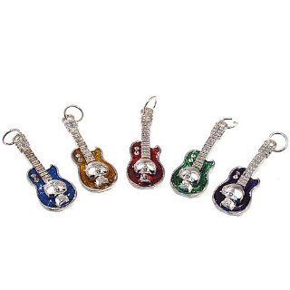 DIY Jewelry Making 1pc Alloy Charm, with Rhinestone Beads and Enamel, Guitar, Random Color will be sent, about 11.5mm wide, 37mm long, hole 5mm