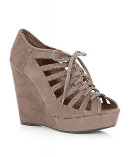 Light Brown Cut Out Lace Up Wedges