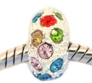 Multi Color Rhinestone Silver Bead Charm Spacer Bead Fits European Pandora Troll Other Type Bracelet Sold by ChiChi Beads Jewelry