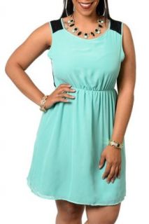 DHStyles Women's Plus Size Flirty Flowy Chiffon Lace Keyhole Dress 1X   Mint
