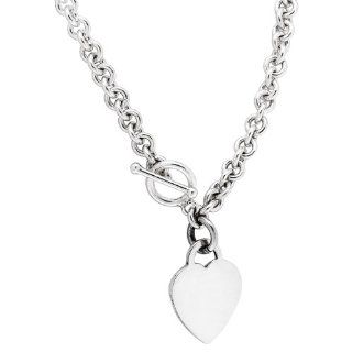 Designer Style Heart Silver Necklace with Toggle Clasp, 16" Jewelry