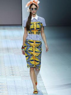 Viola stripe and African print dress  Stella Jean  MATCHESFA