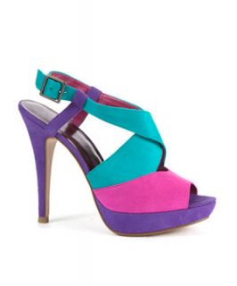 Turquoise Pink and Purple Colour Block Strap Heels