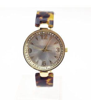 Classic Chic Two Tone Gold tone Tortoise Shell Plastic Bracelet Watch with Glitz Victorian Pierced Number Watches