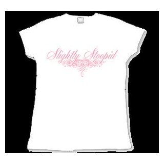 Slightly Stoopid   Girls T Shirt   Pink Cursive Logo on White Shirt with Skunk Records Logo on Upper Back, Size Small Clothing