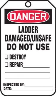 Accuform Signs MDT182PTP RP Plastic Ladder Status Tag, Legend "DANGER LADDER DAMAGED/UNSAFE DO NOT USE", 3 1/4" Width x 5 3/4" Height, Red/Black on White (Pack of 25) Lockout Tagout Locks And Tags