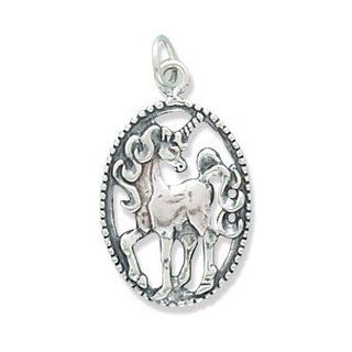 SCJ Sterling Silver Charm Pendant Unicorn in an Oval Tarnish Resistant Finish Clasp Style Charms Jewelry