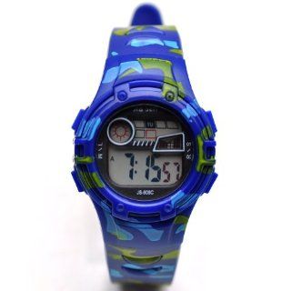Sinceda Unisex Children Multi Function Luminous Analog Digital Electronic LCD Watch Camouflage Blue Strap Watches