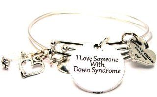 I Love Someone With Down Syndrome ChubbyChicoCharms Set of 2 Adjustable Wire Bangle Charm Bracelet Down Syndrome Jewelry Jewelry