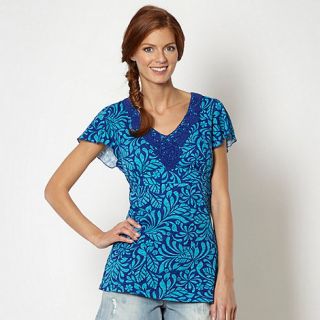 Mantaray Blue floral pattern crochet trim tunic