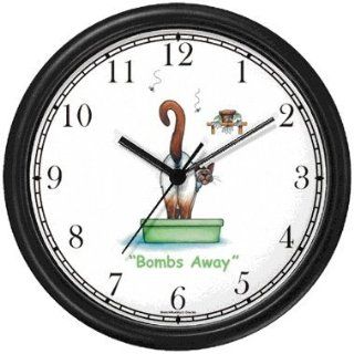 Siamese Cat in Litter Box   Cat Cartoon or Comic   JP Animal Wall Clock by WatchBuddy Timepieces (Slate Blue Frame)  