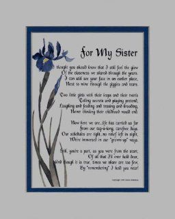 A Gift For A Younger Sister. (#52) Touching 8x10 Poem, Double matted in White Over Blue And Enhanced With Watercolor Graphics.   Home Decor Gift Packages