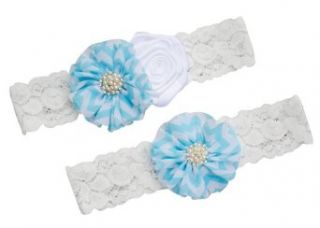 Blue Chevron Flower Fall Wedding Bridal Garter Set Lace Pearl Custom