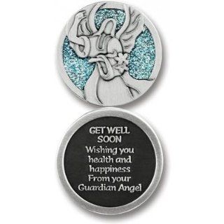 Get Well Soon Pewter Coin, Health Angel Token, Religious Medals, Emblems, Good Luck Charms Health & Personal Care