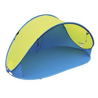 Pop Up Strandmuschel mit Boden und UV Schutz 40+ 220 x 120 x 100 cm in verschiedenen Farben (Blau/Gelb) Sport & Freizeit