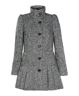 Miss Real Grey Tweed Pleated High Neck Coat