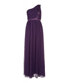 Purple Embellished One Shoulder Maxi Prom Dress