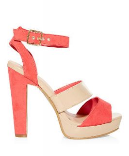 Coral and Stone Double Strap High Vamp Ankle Strap Heels