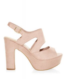 Wide Fit Stone Cut Out Chunky Peep Toe Heels