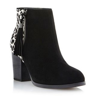 Dune Black suede nod contrast animal print panel ankle boots