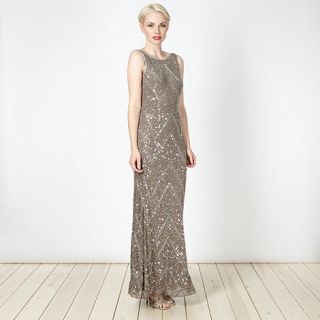 Debut Taupe beaded chevron cowl back maxi dress