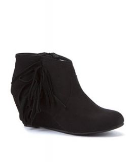 Black Western Fringe Wedge Shoe Boots