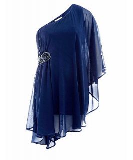 Sienna Navy One Shoulder Embellished Ruffle Tunic