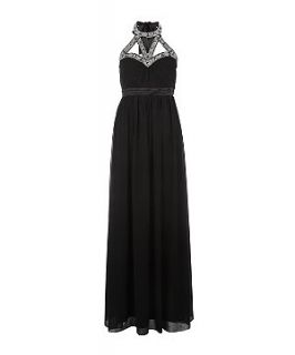 Black Embellished Neckline Dip Hem Prom Dress