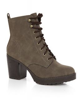 Light Brown Lace Up Chunky Heel Boots