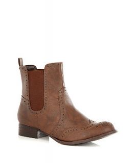 Wide Fit Tan Brogue Chelsea Boots