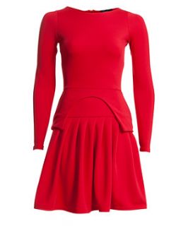 Te Amo Red Pleated Long Sleeve Ponte Dress