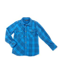 Mixed Plaid Flannel Shirt, Blue, 5 7