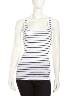 Striped Scoop Neck Tank, White/Nocturnal